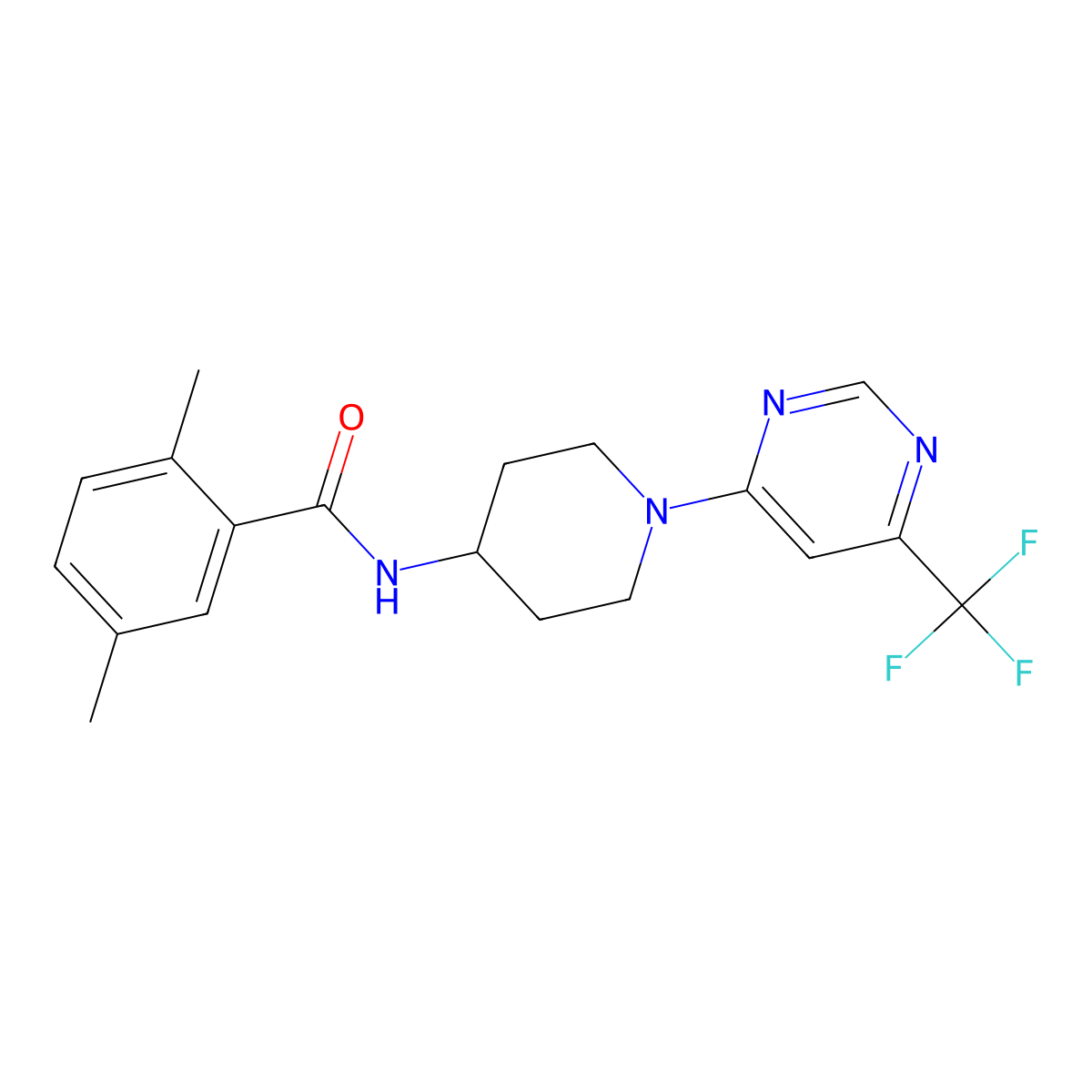 2,5-dimethyl-N-{1-[6-(trifluoromethyl)pyrimidin-4-yl]piperidin-4-yl}benzamide molecular structure, CAS 1775514-63-0