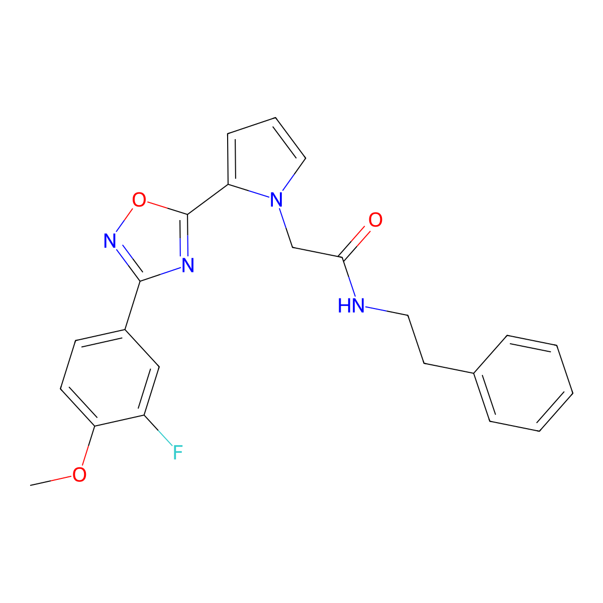 2-{2-[3-(3-fluoro-4-methoxyphenyl)-1,2,4-oxadiazol-5-yl]-1H-pyrrol-1-yl}-N-(2-phenylethyl)acetamide molecular structure, CAS 1775521-63-5