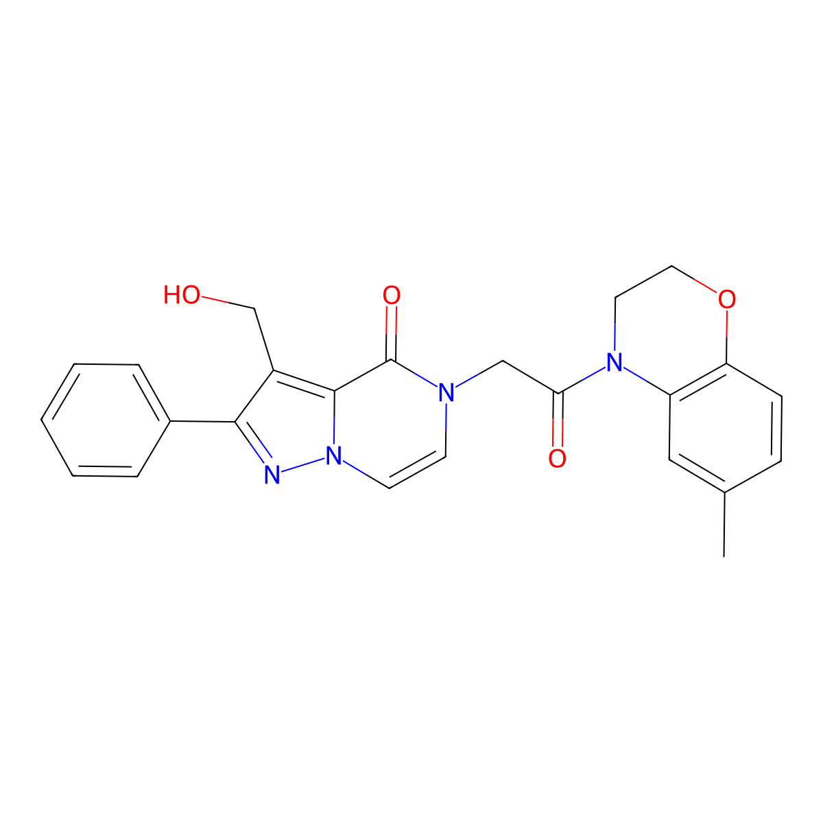 3-(Hydroxymethyl)-5-[2-(6-methyl-3,4-dihydro-2H-1,4-benzoxazin-4-YL)-2-oxoethyl]-2-phenyl-4H,5H-pyrazolo[1,5-A]pyrazin-4-one molecular structure, CAS 1775522-33-2