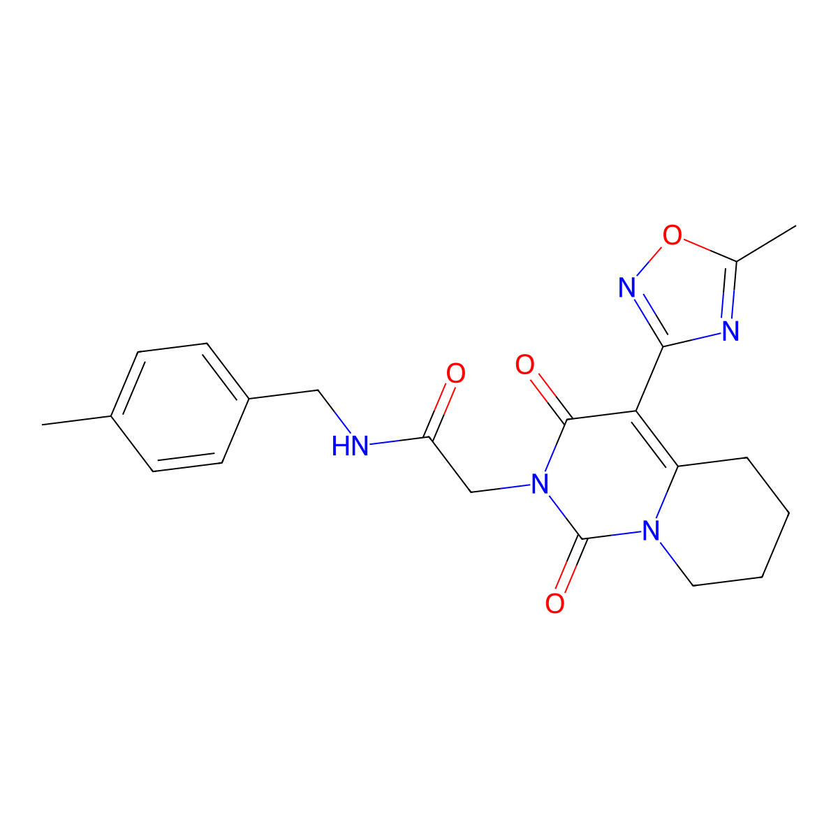 N-(4-methylbenzyl)-2-[4-(5-methyl-1,2,4-oxadiazol-3-yl)-1,3-dioxo-5,6,7,8-tetrahydro-1H-pyrido[1,2-c]pyrimidin-2(3H)-yl]acetamide molecular structure, CAS 1775524-00-9