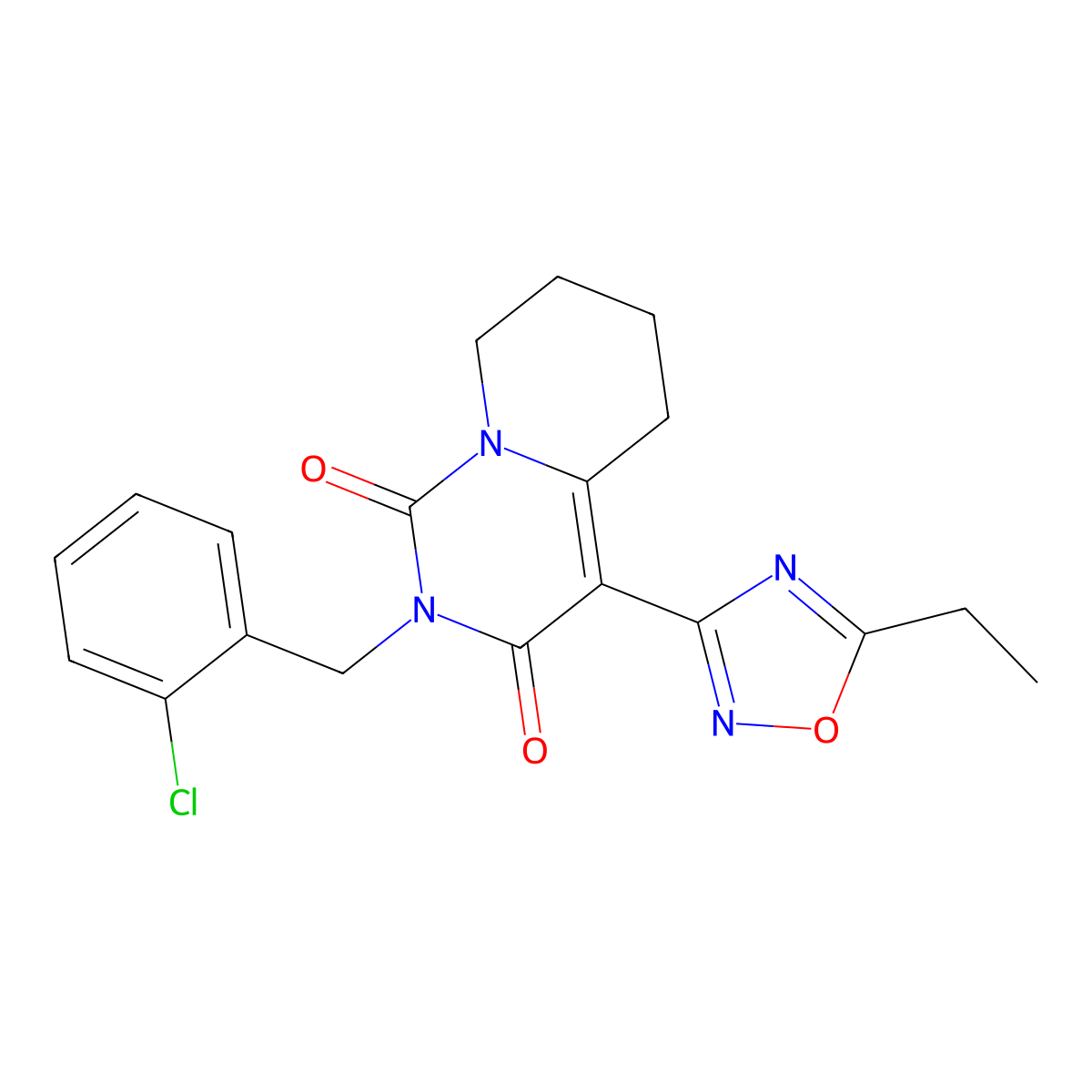 2-[(2-chlorophenyl)methyl]-4-(5-ethyl-1,2,4-oxadiazol-3-yl)-1H,2H,3H,5H,6H,7H,8H-pyrido[1,2-c]pyrimidine-1,3-dione molecular structure, CAS 1775524-25-8