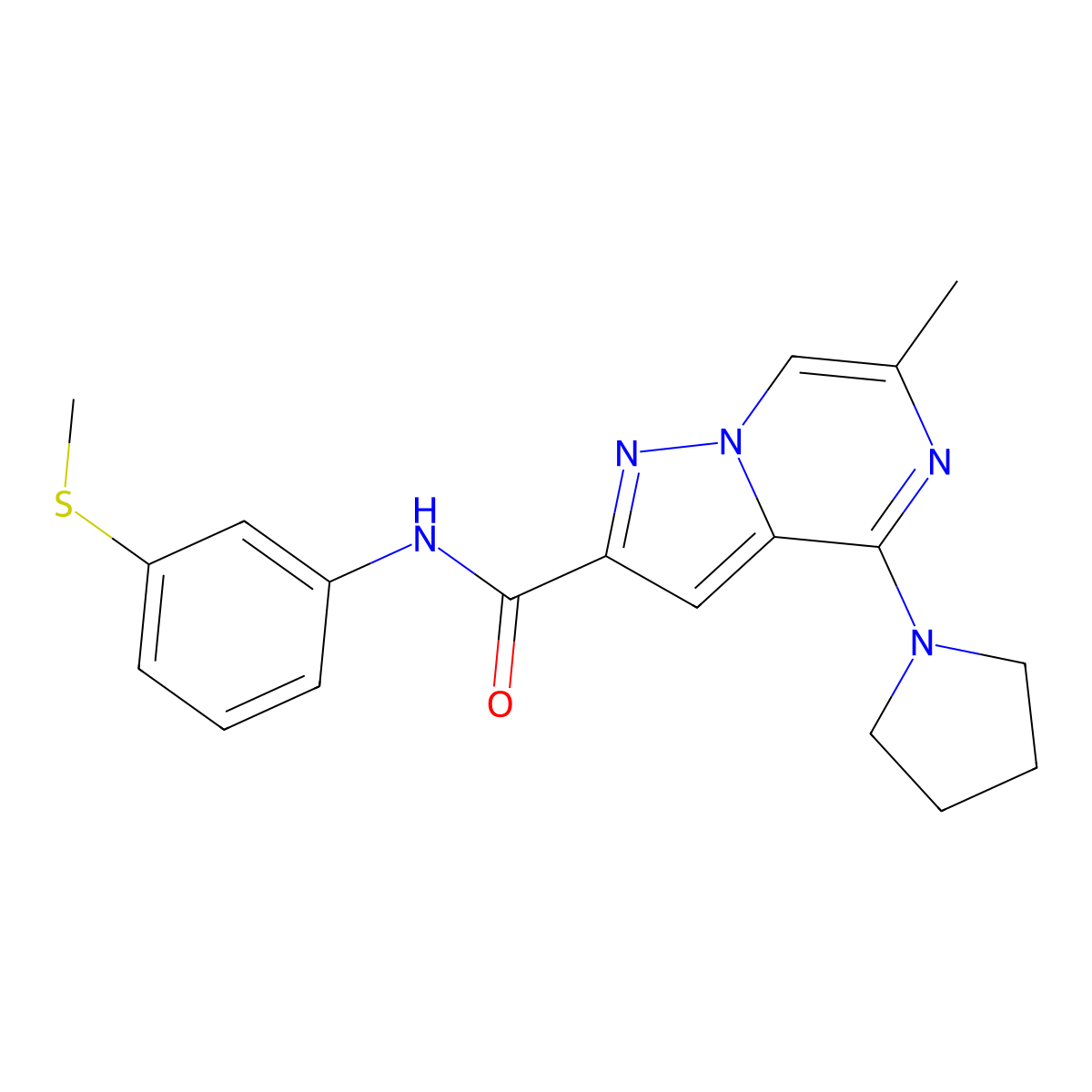 6-methyl-N-[3-(methylsulfanyl)phenyl]-4-(pyrrolidin-1-yl)pyrazolo[1,5-a]pyrazine-2-carboxamide molecular structure, CAS 1775524-94-1