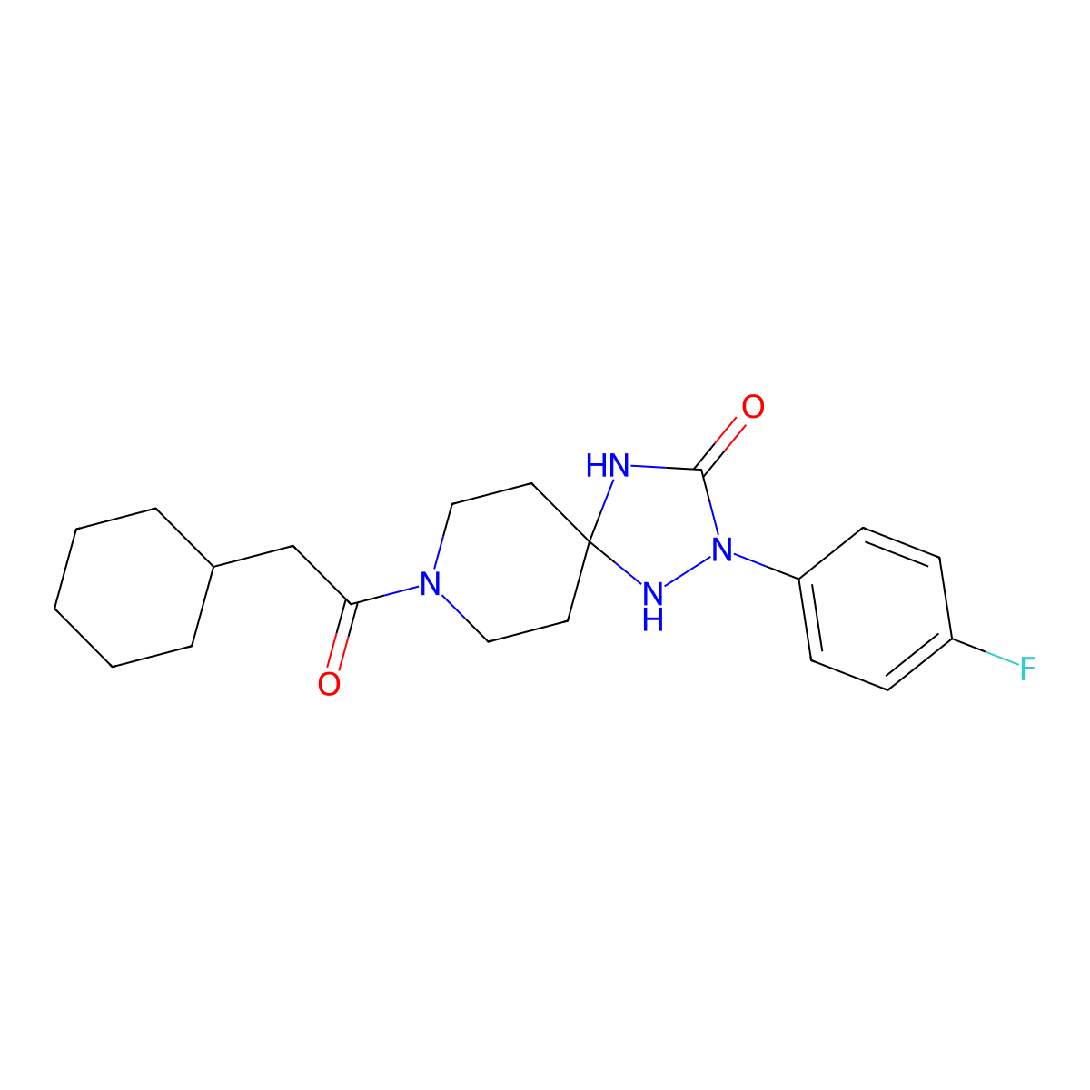 8-(2-Cyclohexylacetyl)-2-(4-fluorophenyl)-1,2,4,8-tetraazaspiro[4.5]decan-3-one molecular structure, CAS 1775525-14-8