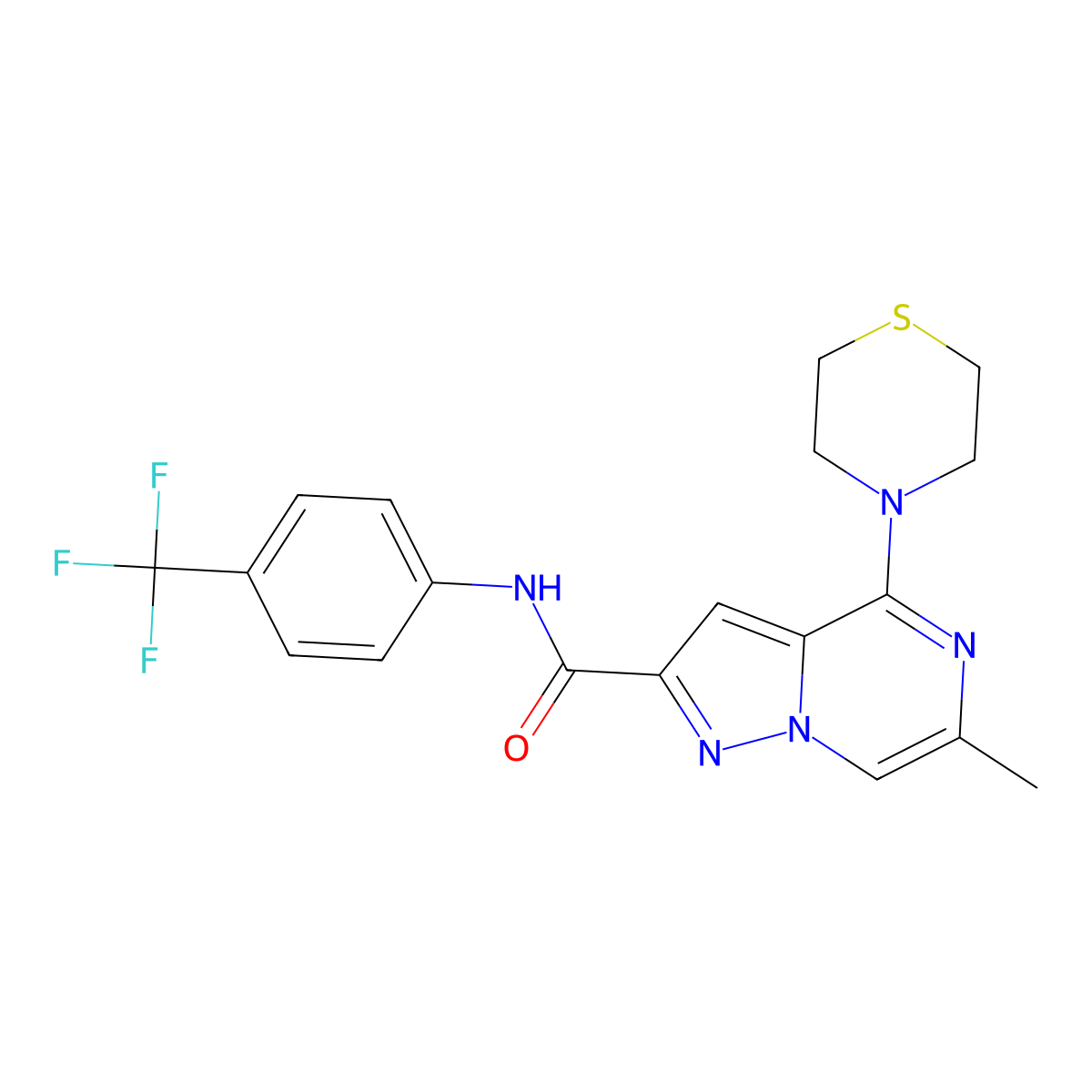 6-Methyl-4-(thiomorpholin-4-YL)-N-[4-(trifluoromethyl)phenyl]pyrazolo[1,5-A]pyrazine-2-carboxamide molecular structure, CAS 1775525-31-9