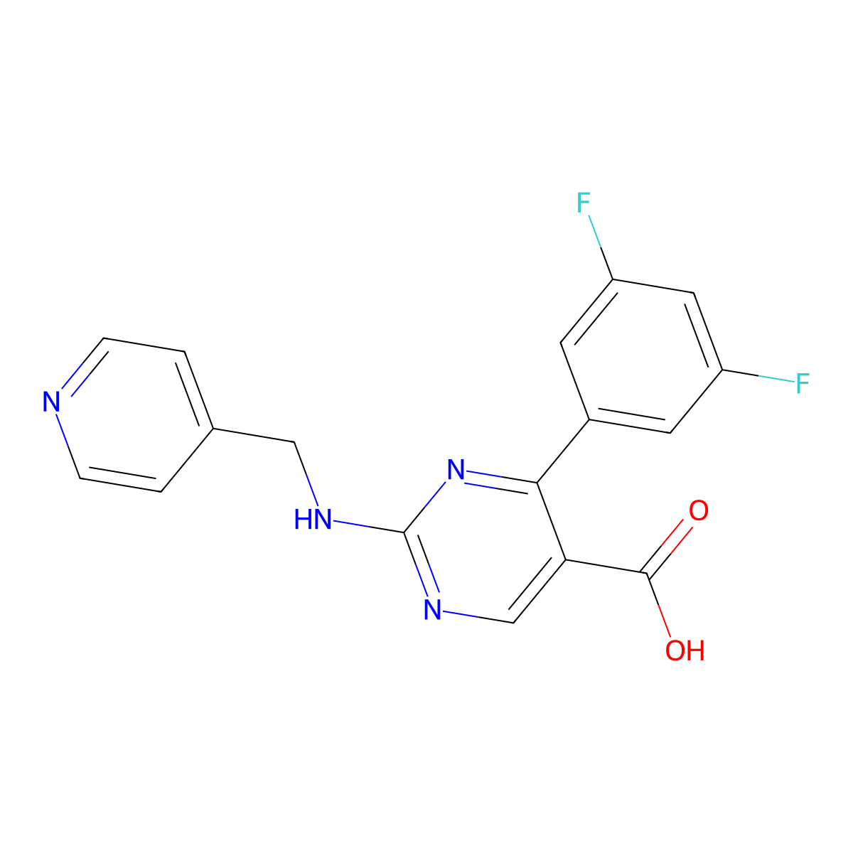 4-(3,5-Difluorophenyl)-2-[(4-pyridylmethyl)amino]-5-pyrimidinecarboxylic acid molecular structure, CAS 1775526-47-0