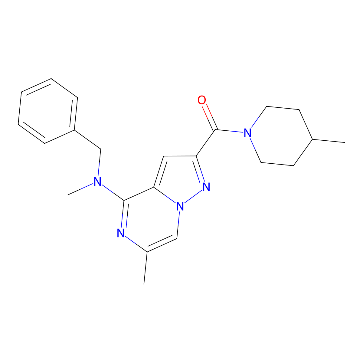N-benzyl-N,6-dimethyl-2-(4-methylpiperidine-1-carbonyl)pyrazolo[1,5-a]pyrazin-4-amine molecular structure, CAS 1775526-59-4