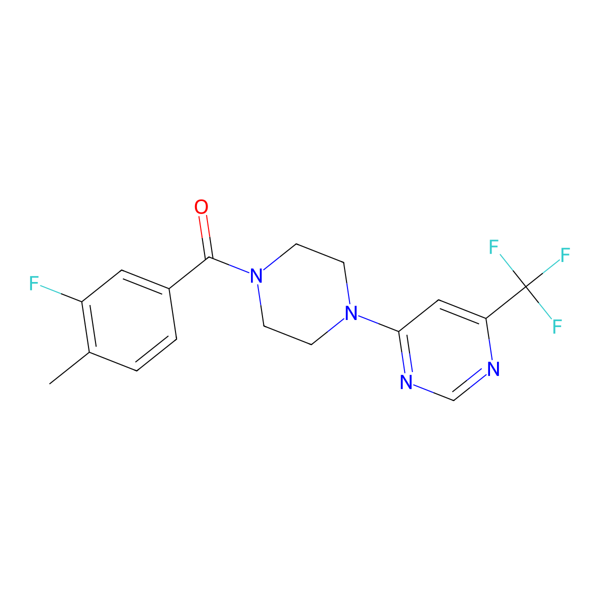 4-[4-(3-Fluoro-4-methylbenzoyl)piperazin-1-yl]-6-(trifluoromethyl)pyrimidine molecular structure, CAS 1775526-90-3