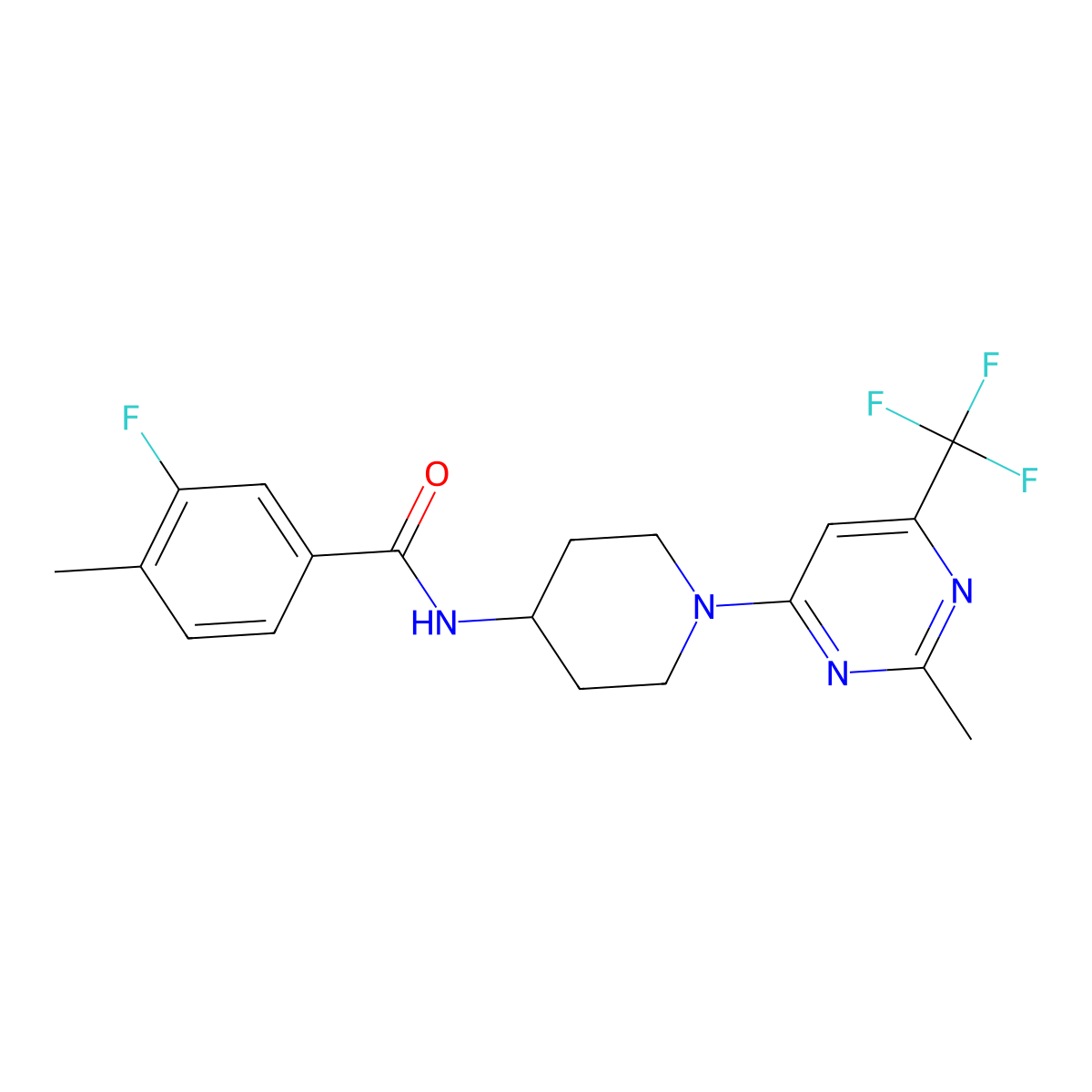 3-fluoro-4-methyl-N-{1-[2-methyl-6-(trifluoromethyl)pyrimidin-4-yl]piperidin-4-yl}benzamide molecular structure, CAS 1775527-35-9