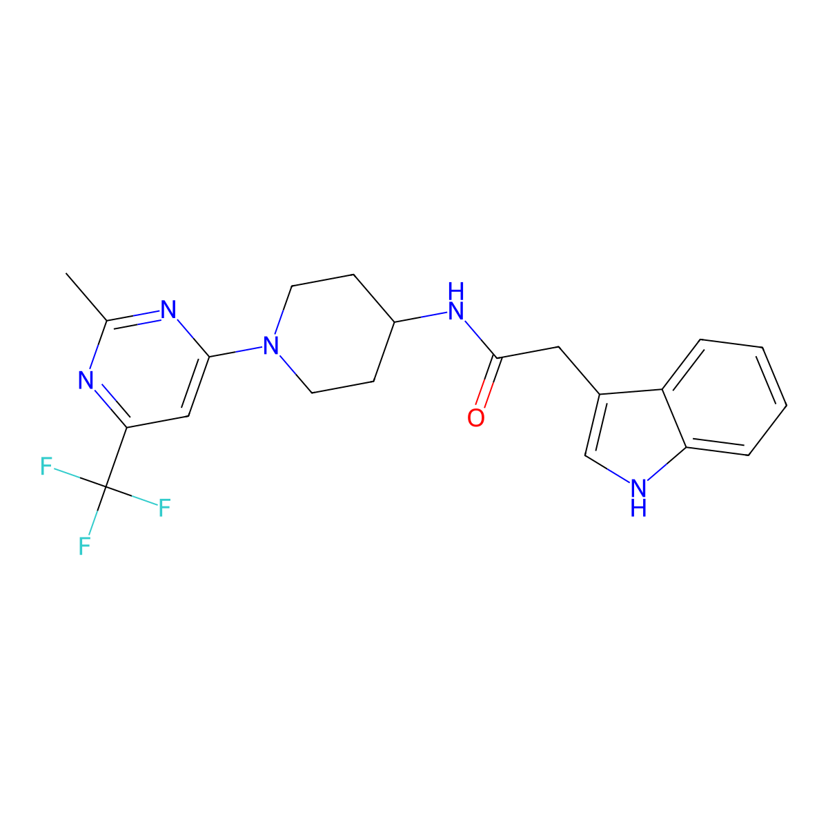 2-(1H-indol-3-yl)-N-{1-[2-methyl-6-(trifluoromethyl)pyrimidin-4-yl]piperidin-4-yl}acetamide molecular structure, CAS 1775528-56-7