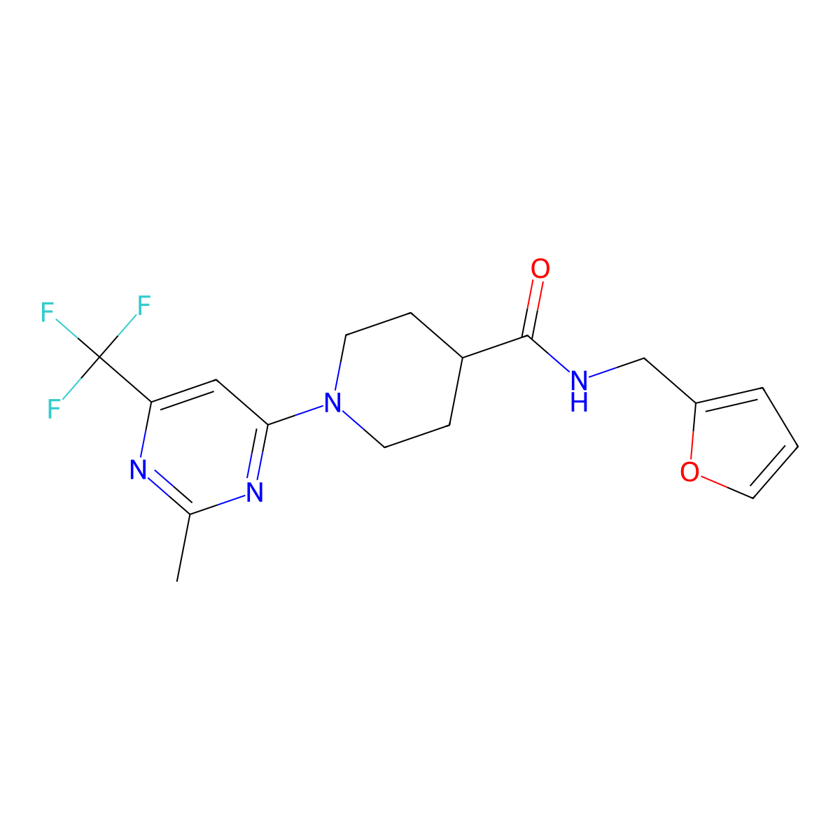 N-(2-furylmethyl)-1-[2-methyl-6-(trifluoromethyl)pyrimidin-4-yl]piperidine-4-carboxamide molecular structure, CAS 1775528-89-6