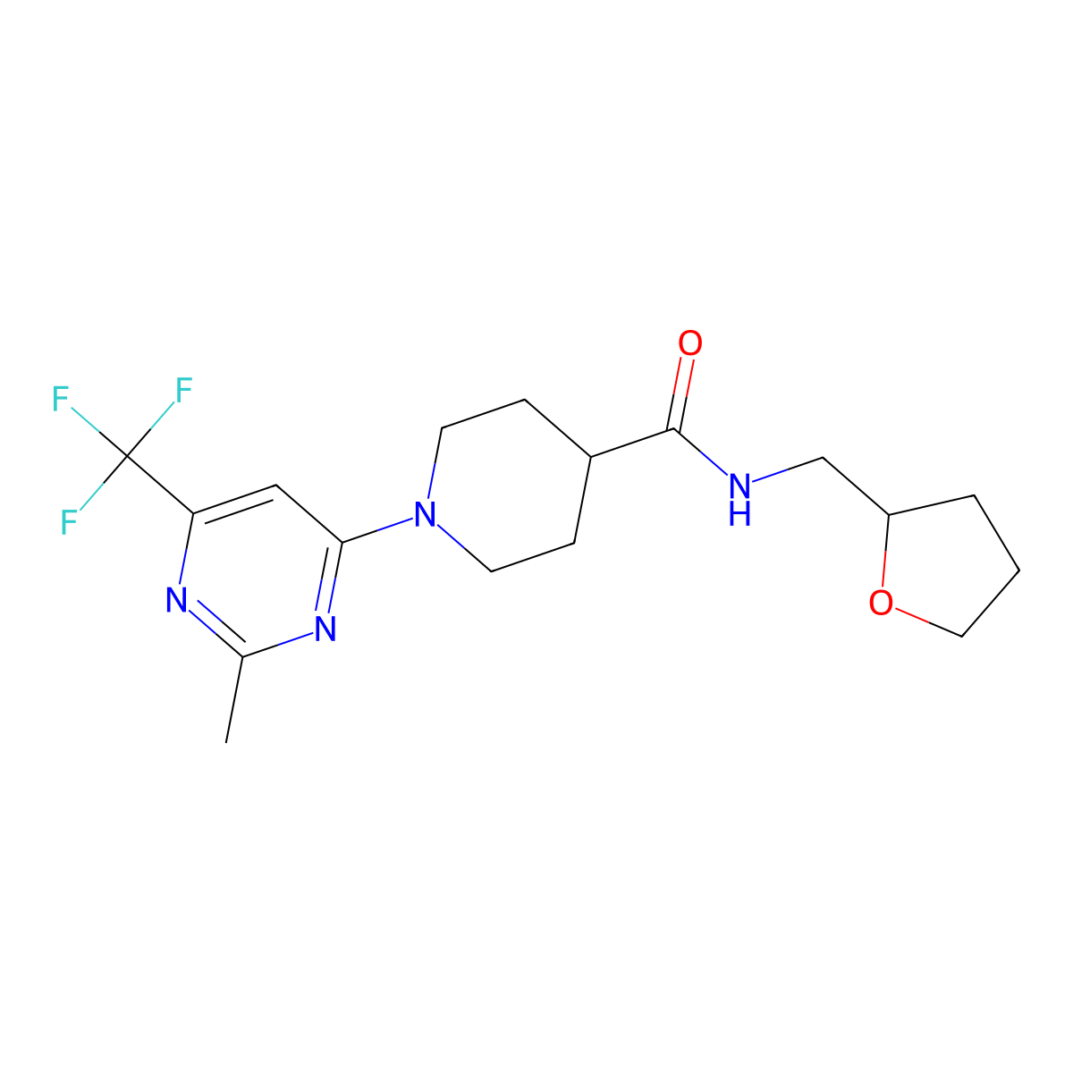 1-[2-methyl-6-(trifluoromethyl)pyrimidin-4-yl]-N-(tetrahydrofuran-2-ylmethyl)piperidine-4-carboxamide molecular structure, CAS 1775528-91-0