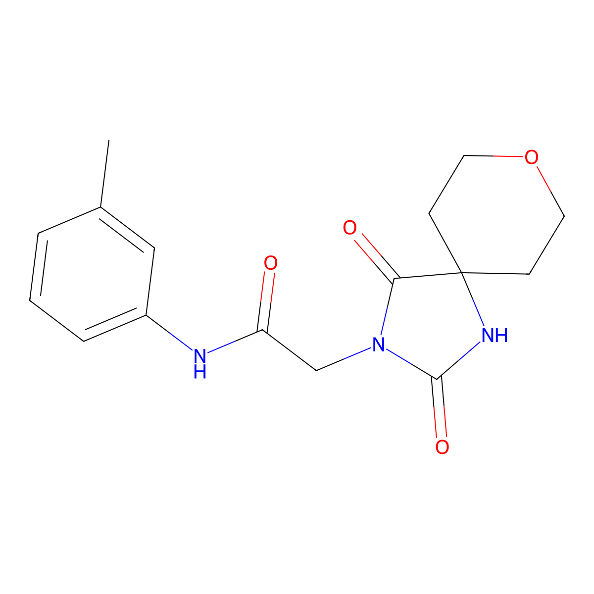 2-(2,4-dioxo-8-oxa-1,3-diazaspiro[4.5]dec-3-yl)-N-(3-methylphenyl)acetamide molecular structure, CAS 1775528-99-8