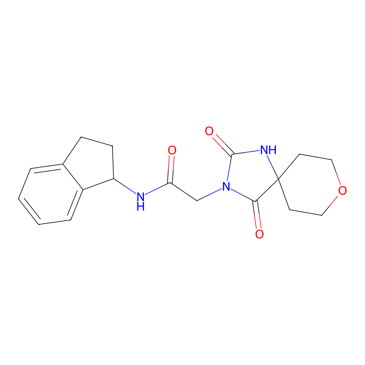N-(2,3-dihydro-1H-inden-1-yl)-2-(2,4-dioxo-8-oxa-1,3-diazaspiro[4.5]dec-3-yl)acetamide molecular structure, CAS 1775529-16-2