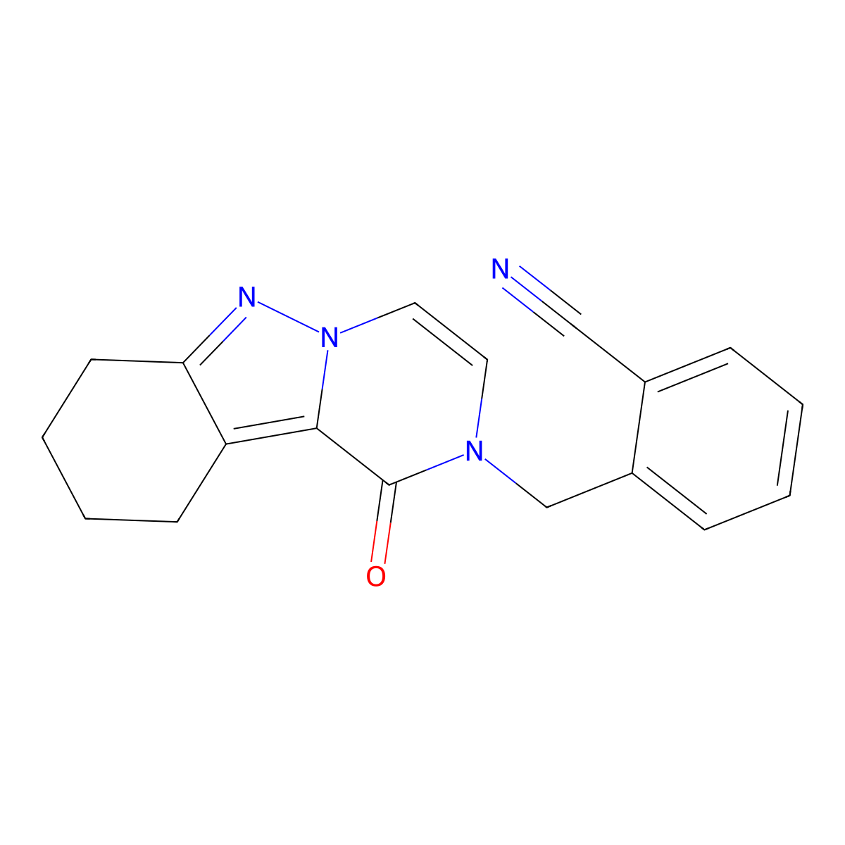 2-[(1-oxo-7,8,9,10-tetrahydropyrazino[1,2-b]indazol-2(1H)-yl)methyl]benzonitrile molecular structure, CAS 1775529-42-4