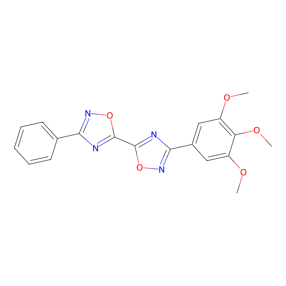 3-Phenyl-3'-(3,4,5-trimethoxyphenyl)-5,5'-bi-1,2,4-oxadiazole molecular structure, CAS 1775529-74-2