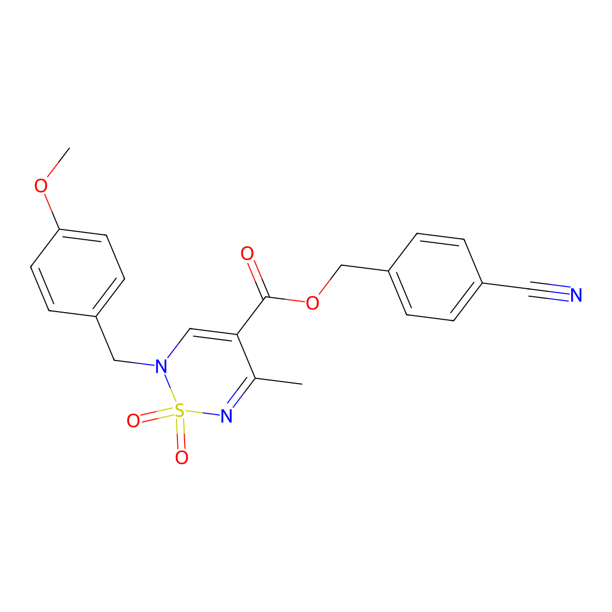 4-Cyanobenzyl 2-(4-methoxybenzyl)-5-methyl-1,1-dioxo-1,2-dihydro-1,2,6-thiadiazine-4-carboxylate molecular structure, CAS 1775530-43-2