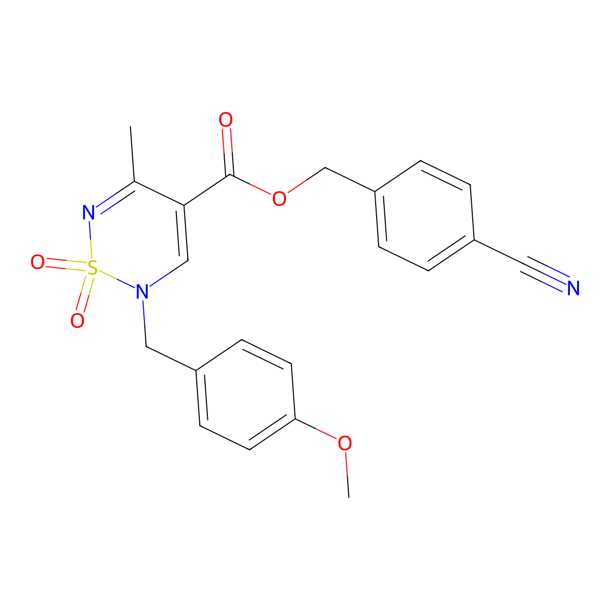 4-Cyanobenzyl 2-(4-methoxybenzyl)-5-methyl-1,1-dioxo-1,2-dihydro-1,2,6-thiadiazine-4-carboxylate molecular structure, CAS 1775530-43-2