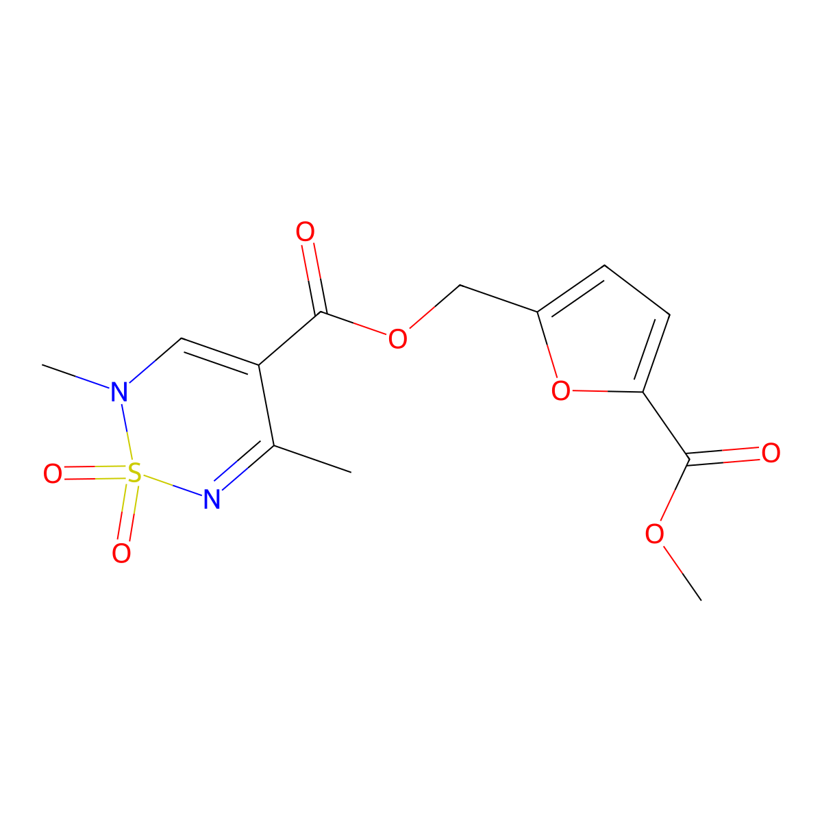 [5-(Methoxycarbonyl)-2-furyl]methyl 2,5-dimethyl-1,1-dioxo-1,2-dihydro-1,2,6-thiadiazine-4-carboxylate molecular structure, CAS 1775530-48-7