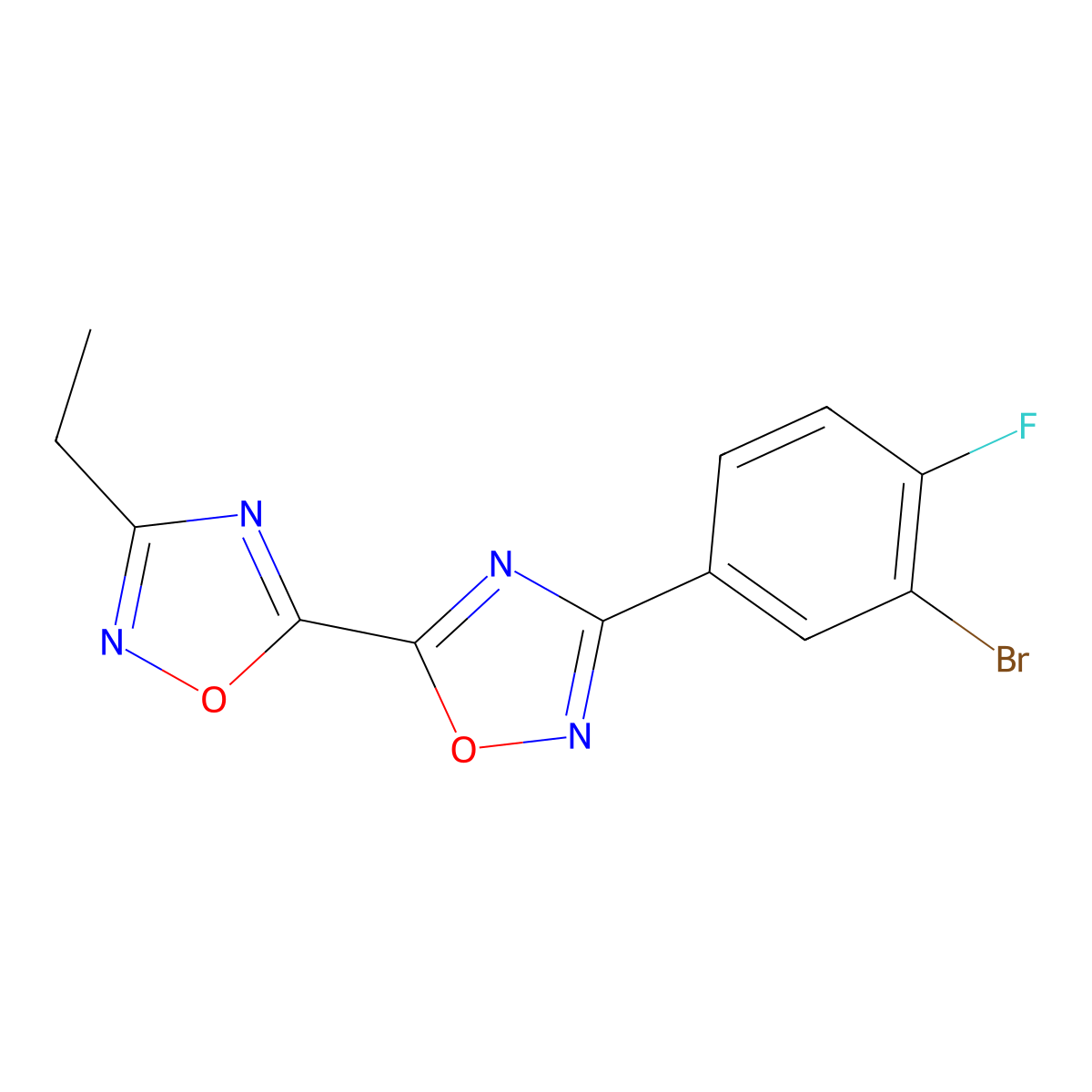 3-(3-Bromo-4-fluorophenyl)-3'-ethyl-5,5'-bi-1,2,4-oxadiazole molecular structure, CAS 1775530-81-8