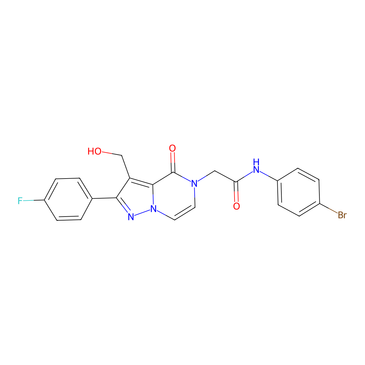 N-(4-Bromophenyl)-2-[2-(4-fluorophenyl)-3-(hydroxymethyl)-4-oxo-4H,5H-pyrazolo[1,5-A]pyrazin-5-YL]acetamide molecular structure, CAS 1775531-38-8