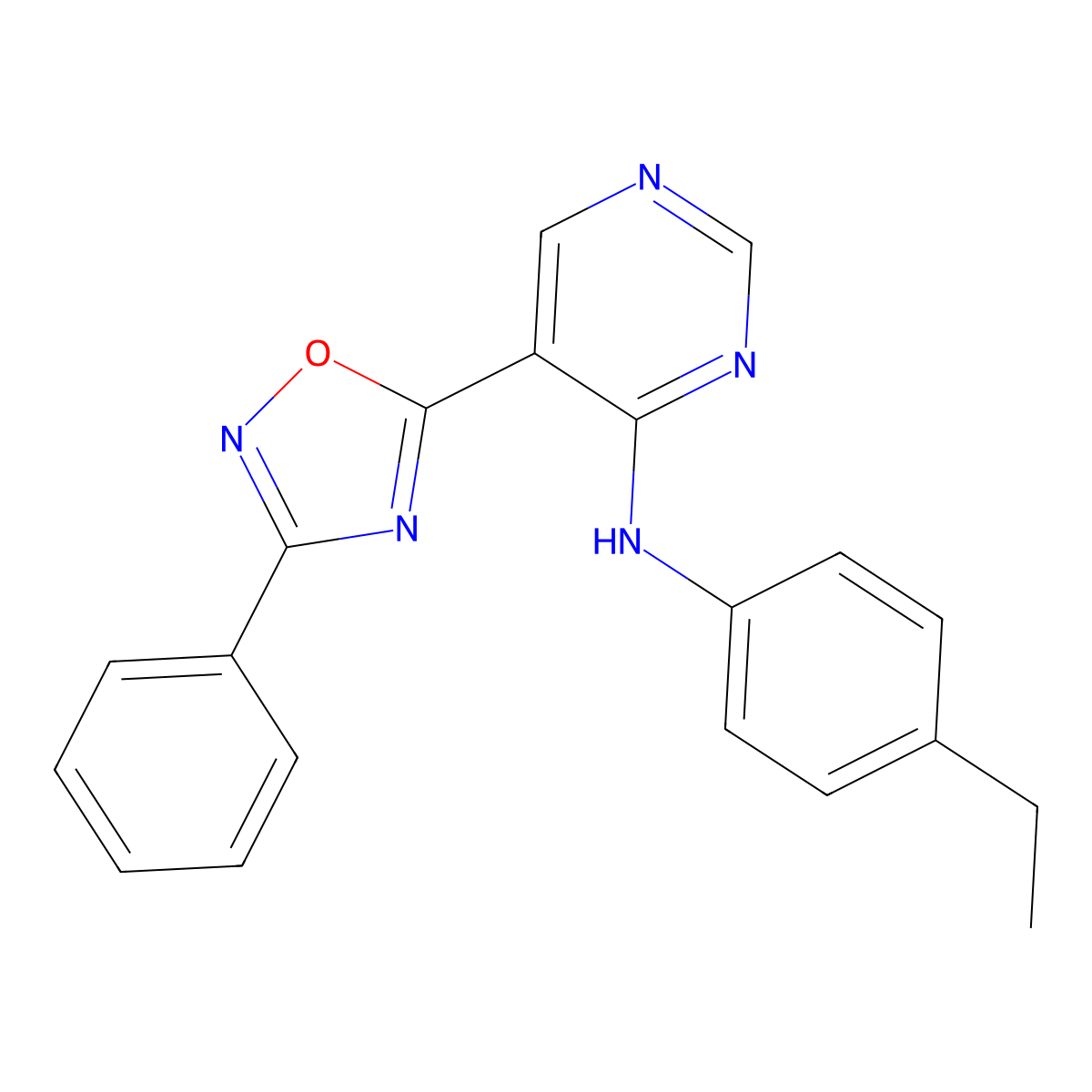 N-(4-ethylphenyl)-5-(3-phenyl-1,2,4-oxadiazol-5-yl)pyrimidin-4-amine molecular structure, CAS 1775532-02-9