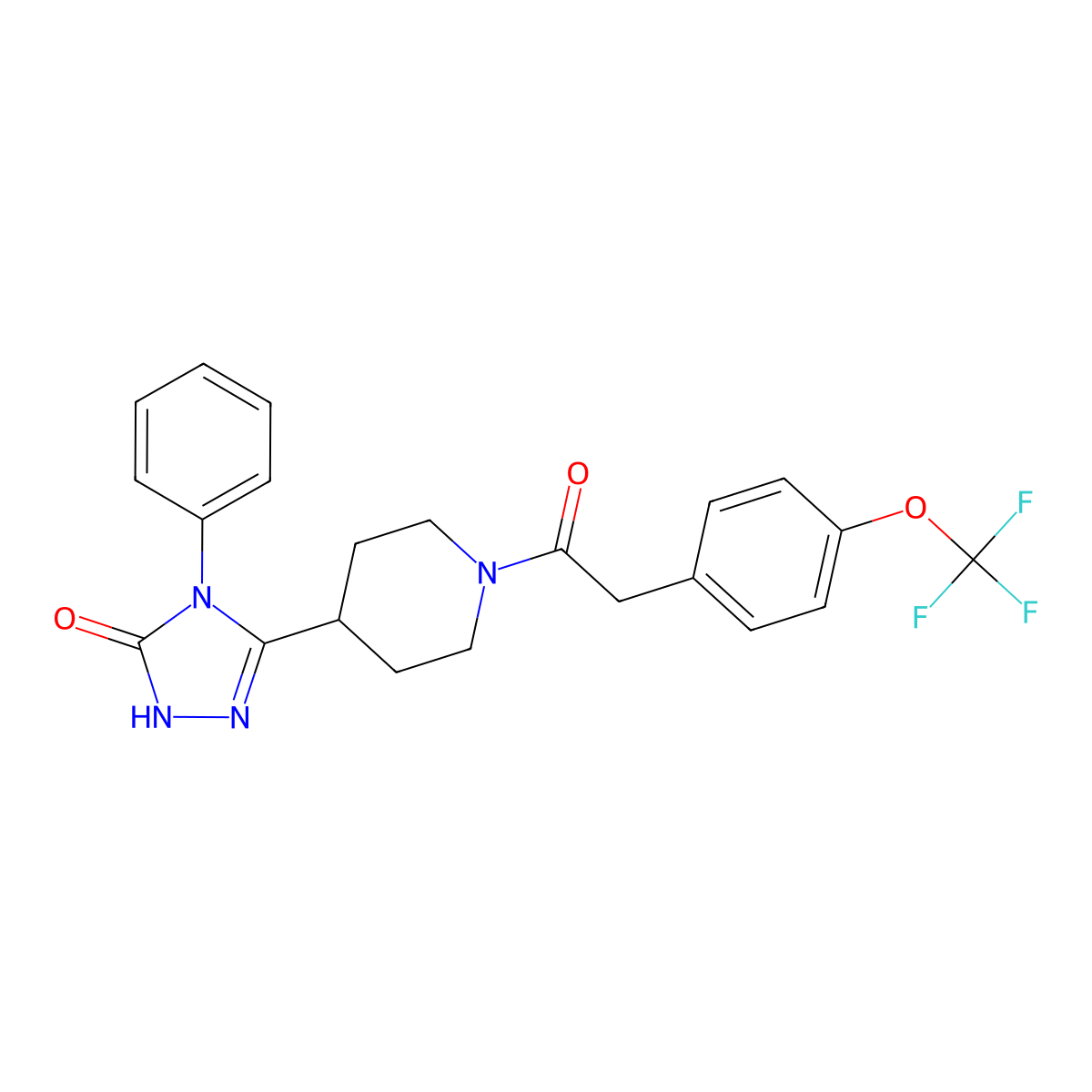 4-phenyl-5-(1-{[4-(trifluoromethoxy)phenyl]acetyl}piperidin-4-yl)-2,4-dihydro-3H-1,2,4-triazol-3-one molecular structure, CAS 1775532-47-2