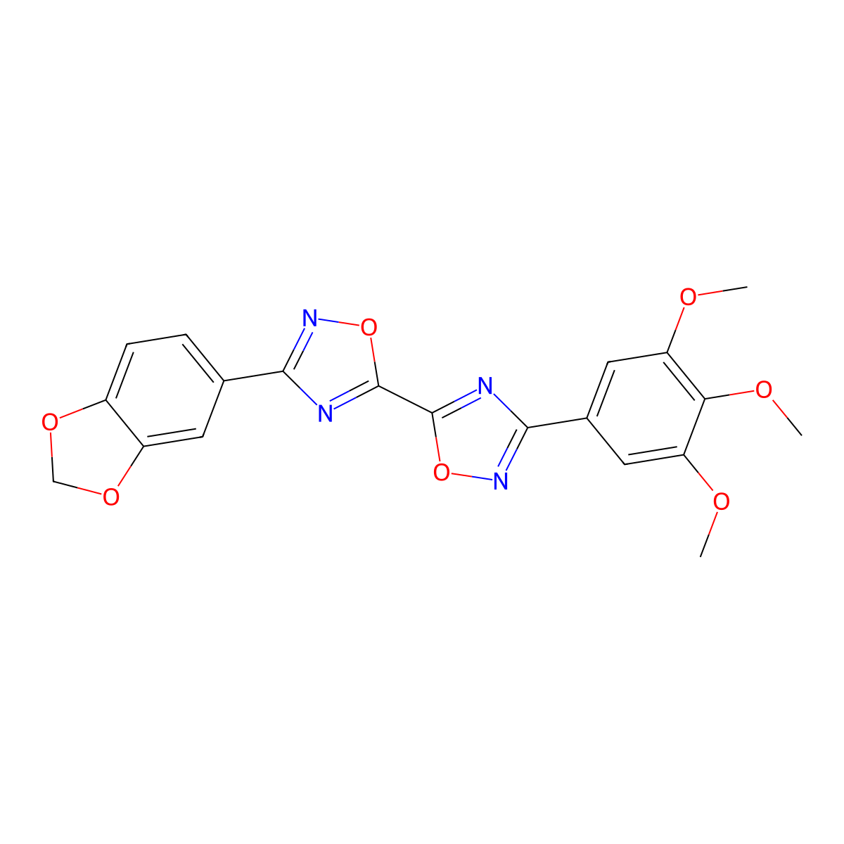 3-(1,3-Benzodioxol-5-yl)-3'-(3,4,5-trimethoxyphenyl)-5,5'-bi-1,2,4-oxadiazole molecular structure, CAS 1775535-60-8