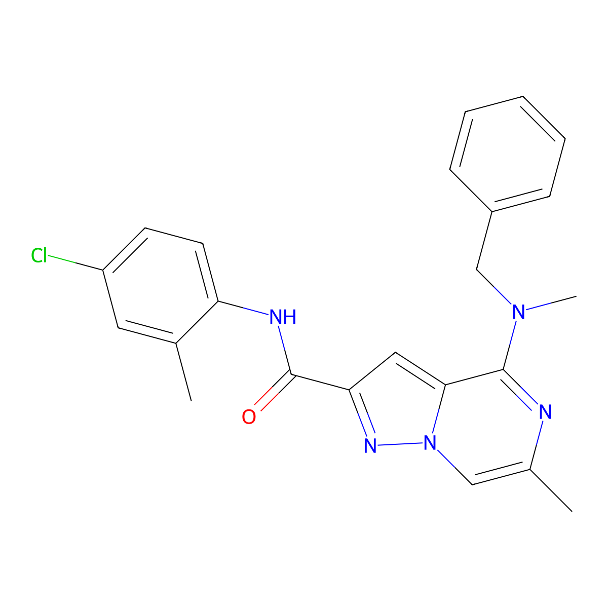 4-[benzyl(methyl)amino]-N-(4-chloro-2-methylphenyl)-6-methylpyrazolo[1,5-a]pyrazine-2-carboxamide molecular structure, CAS 1775536-35-0