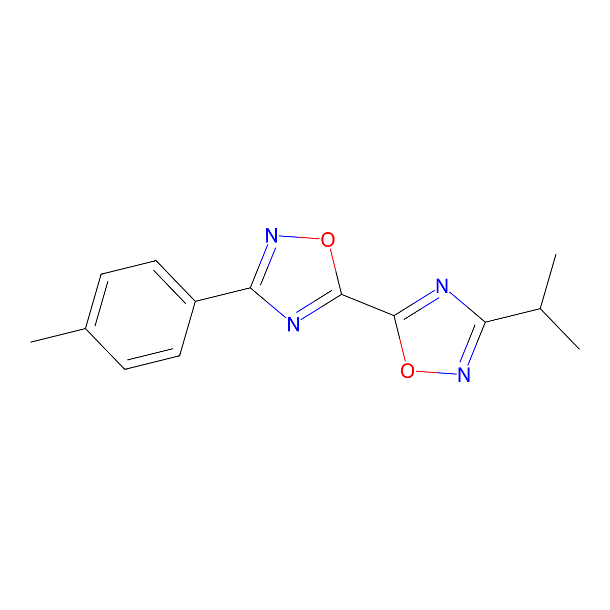 3-Isopropyl-3'-(4-methylphenyl)-5,5'-bi-1,2,4-oxadiazole molecular structure, CAS 1775536-47-4