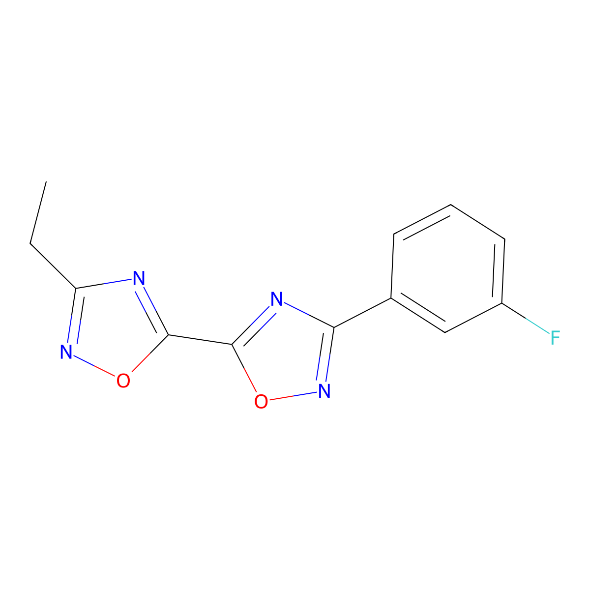 3-Ethyl-3'-(3-fluorophenyl)-5,5'-bi-1,2,4-oxadiazole molecular structure, CAS 1775536-53-2