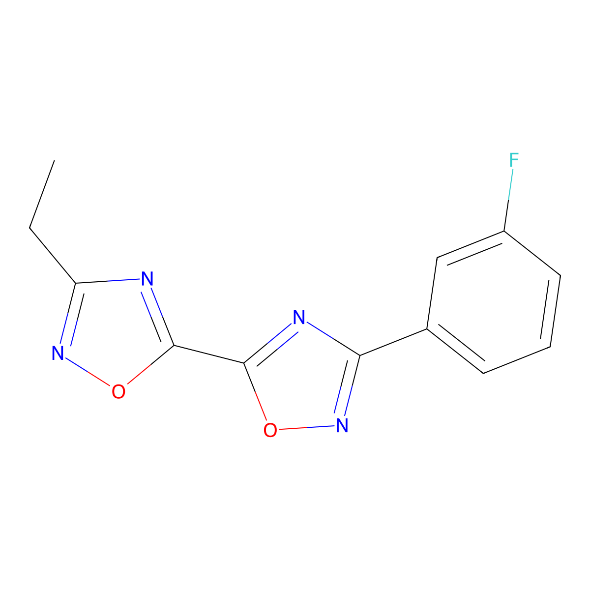 3-Ethyl-3'-(3-fluorophenyl)-5,5'-bi-1,2,4-oxadiazole molecular structure, CAS 1775536-53-2
