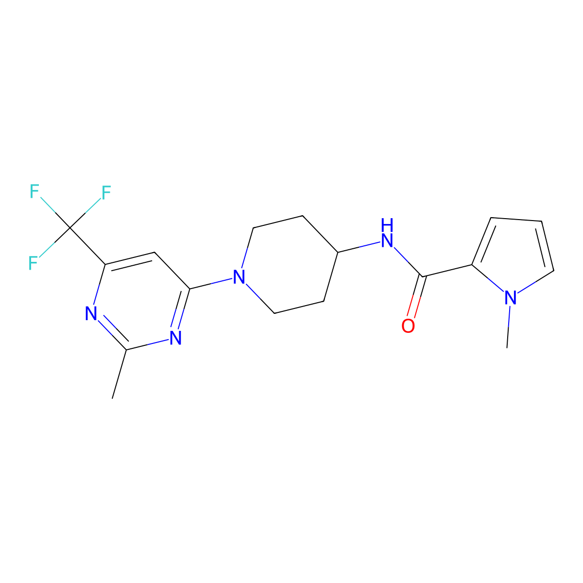 1-methyl-N-{1-[2-methyl-6-(trifluoromethyl)pyrimidin-4-yl]piperidin-4-yl}-1H-pyrrole-2-carboxamide molecular structure, CAS 1775536-73-6