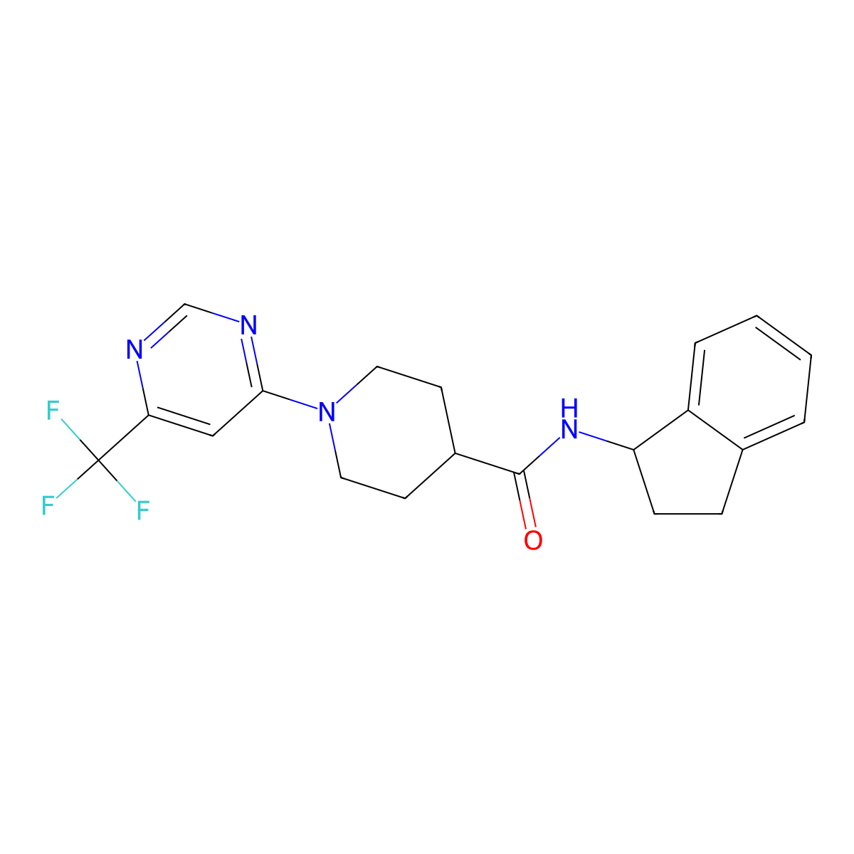 N-(2,3-dihydro-1H-inden-1-yl)-1-[6-(trifluoromethyl)pyrimidin-4-yl]piperidine-4-carboxamide molecular structure, CAS 1775537-92-2