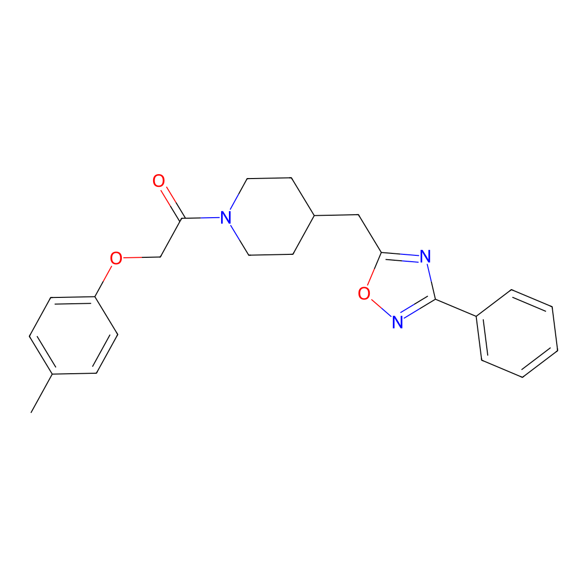1-[(4-Methylphenoxy)acetyl]-4-[(3-phenyl-1,2,4-oxadiazol-5-yl)methyl]piperidine molecular structure, CAS 1775538-33-4