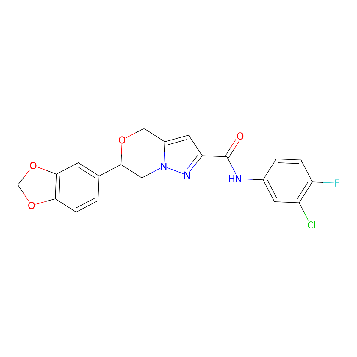 6-(1,3-benzodioxol-5-yl)-N-(3-chloro-4-fluorophenyl)-6,7-dihydro-4H-pyrazolo[5,1-c][1,4]oxazine-2-carboxamide molecular structure, CAS 1775541-04-2
