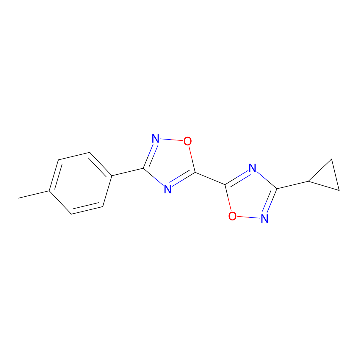 3-Cyclopropyl-3'-(4-methylphenyl)-5,5'-bi-1,2,4-oxadiazole molecular structure, CAS 1775541-66-6