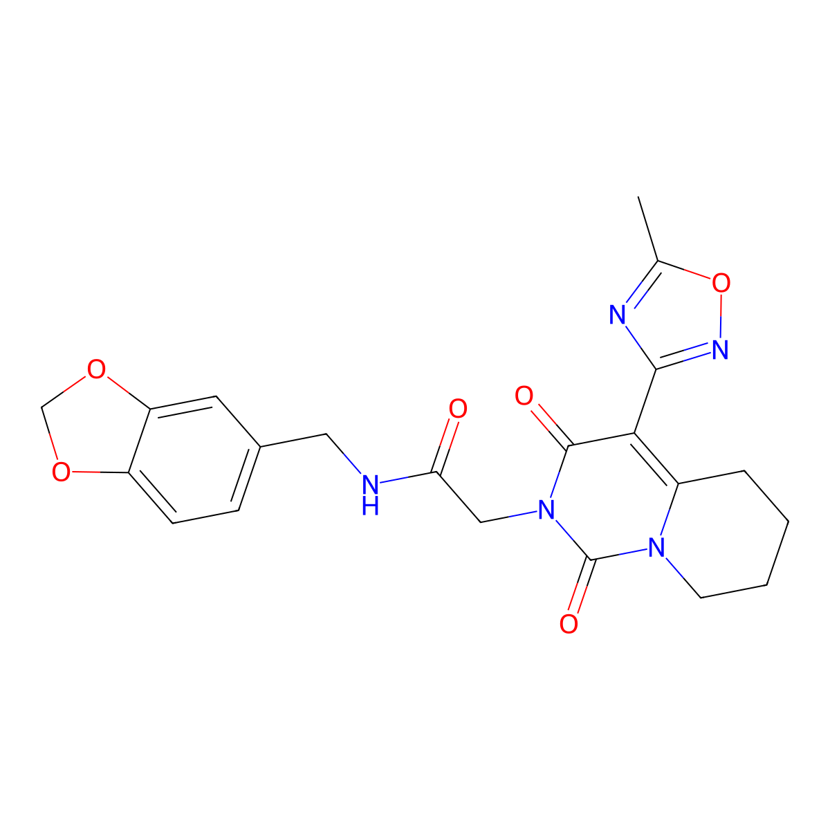 N-(1,3-benzodioxol-5-ylmethyl)-2-[4-(5-methyl-1,2,4-oxadiazol-3-yl)-1,3-dioxo-5,6,7,8-tetrahydro-1H-pyrido[1,2-c]pyrimidin-2(3H)-yl]acetamide molecular structure, CAS 1775541-77-9