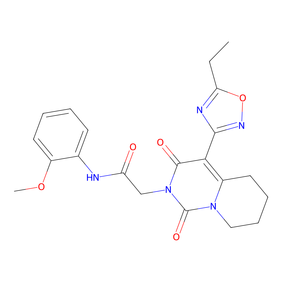 2-[4-(5-ethyl-1,2,4-oxadiazol-3-yl)-1,3-dioxo-1H,2H,3H,5H,6H,7H,8H-pyrido[1,2-c]pyrimidin-2-yl]-N-(2-methoxyphenyl)acetamide molecular structure, CAS 1775541-81-5