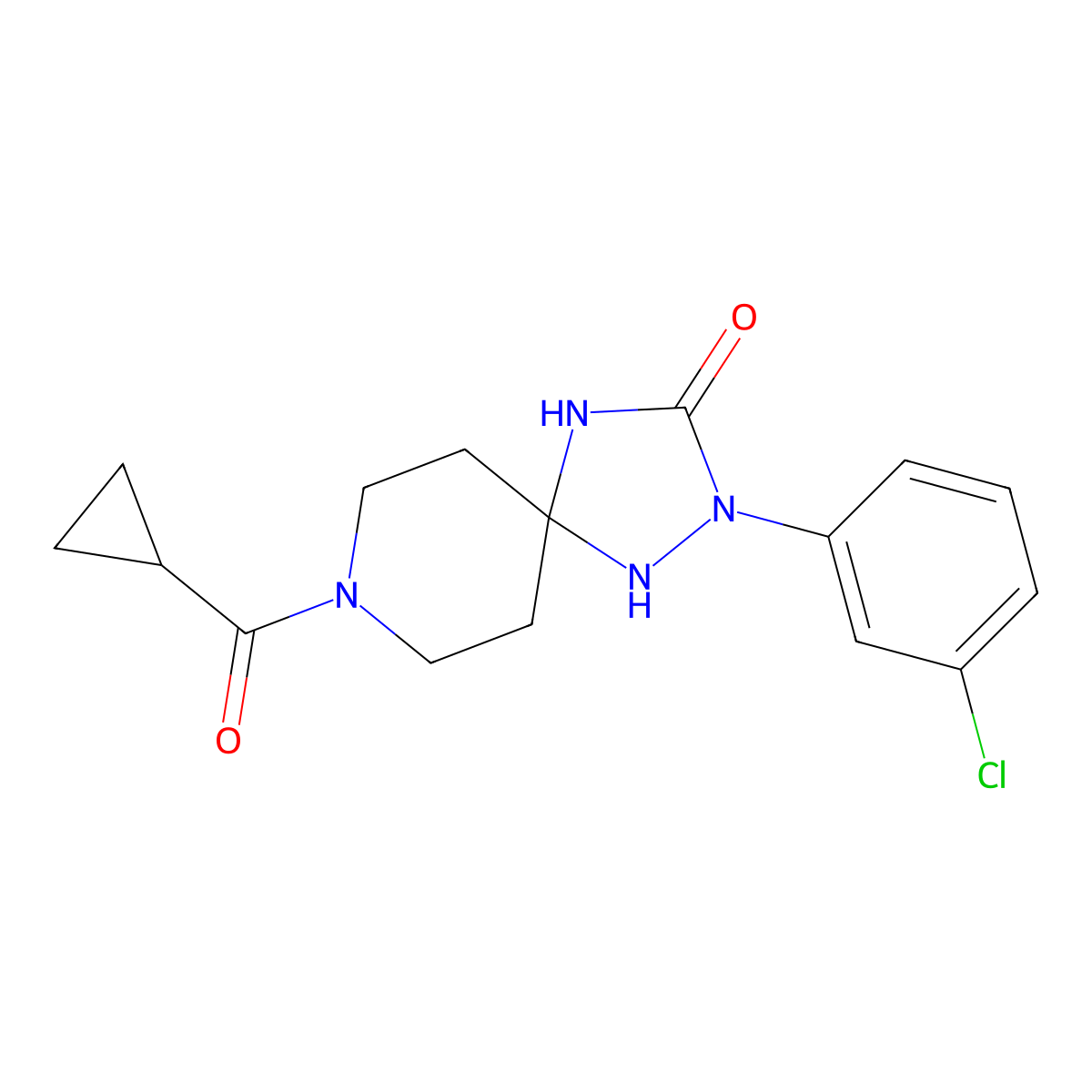 2-(3-Chlorophenyl)-8-(cyclopropylcarbonyl)-1,2,4,8-tetraazaspiro[4.5]decan-3-one molecular structure, CAS 1775542-26-1