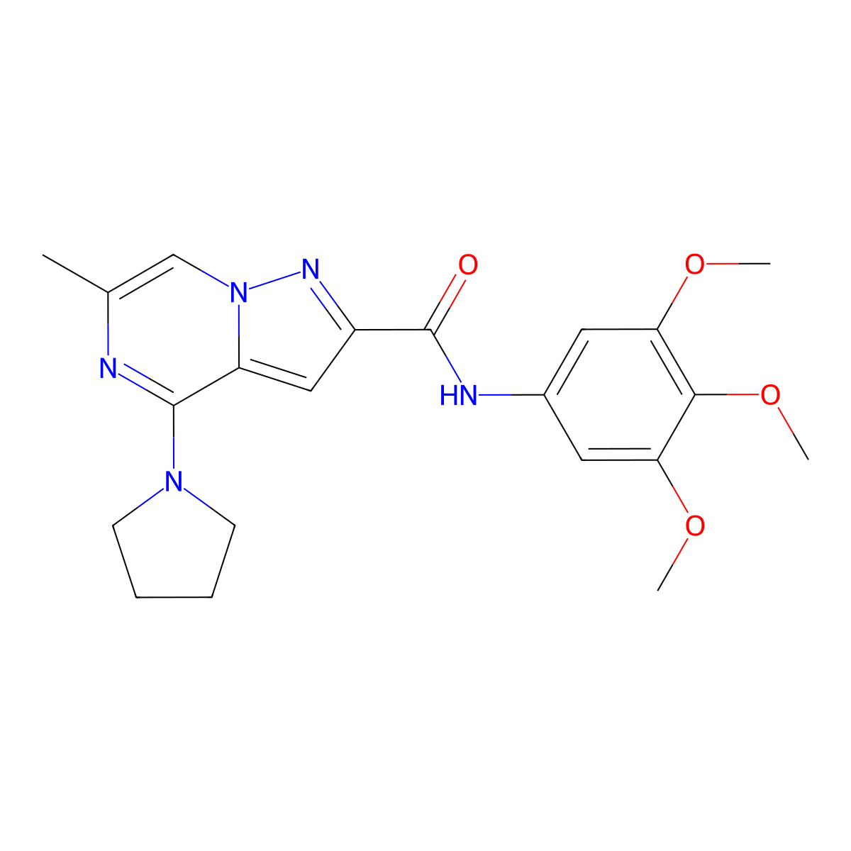 6-methyl-4-(pyrrolidin-1-yl)-N-(3,4,5-trimethoxyphenyl)pyrazolo[1,5-a]pyrazine-2-carboxamide molecular structure, CAS 1775542-47-6