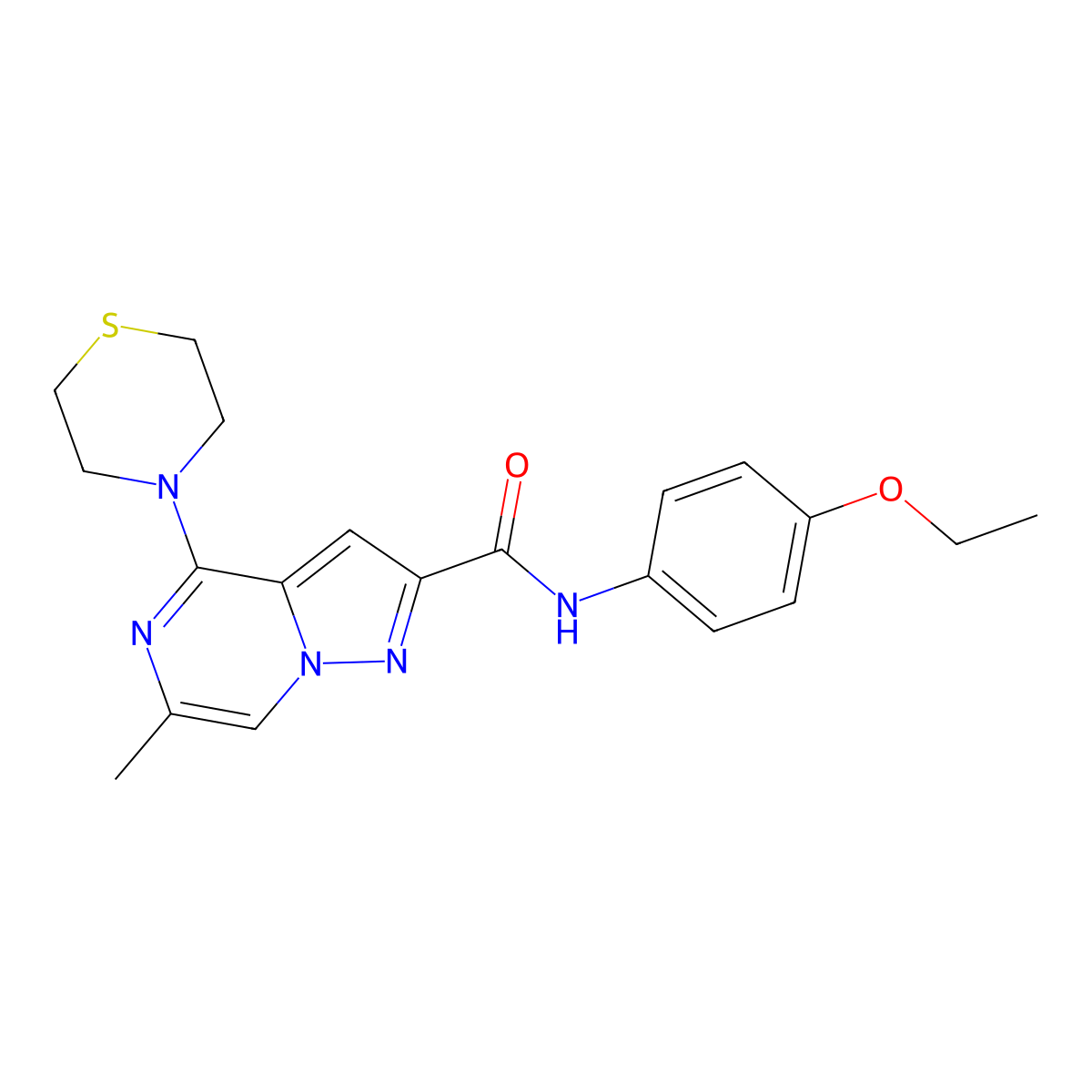N-(4-Ethoxyphenyl)-6-methyl-4-(thiomorpholin-4-YL)pyrazolo[1,5-A]pyrazine-2-carboxamide molecular structure, CAS 1775542-91-0