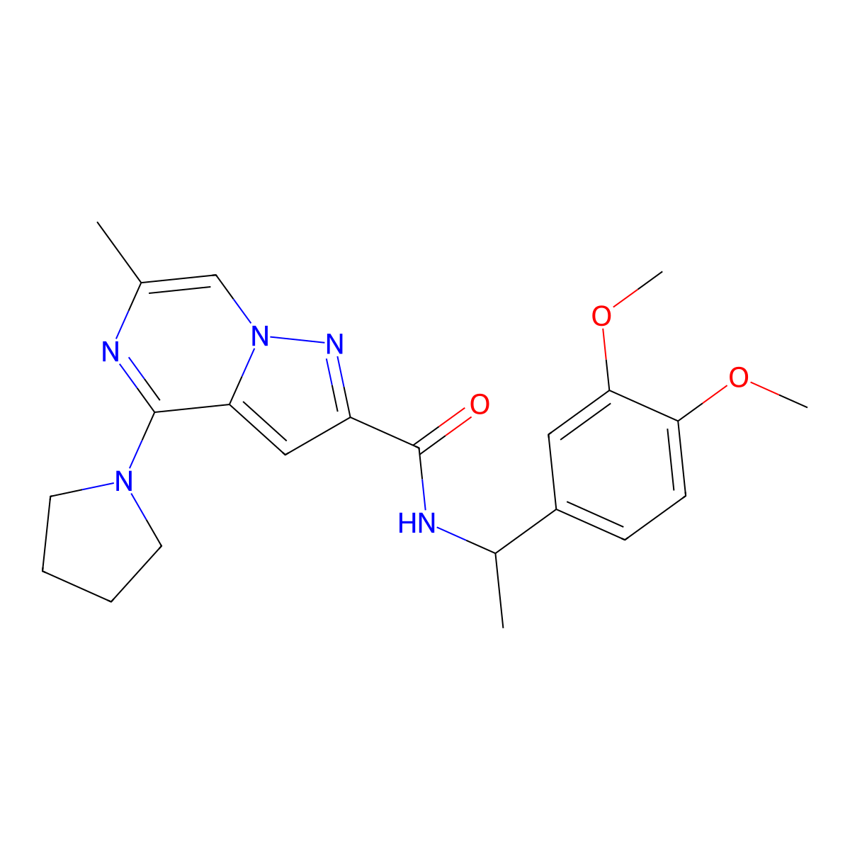 N-[1-(3,4-Dimethoxyphenyl)ethyl]-6-methyl-4-(pyrrolidin-1-YL)pyrazolo[1,5-A]pyrazine-2-carboxamide molecular structure, CAS 1775543-46-8