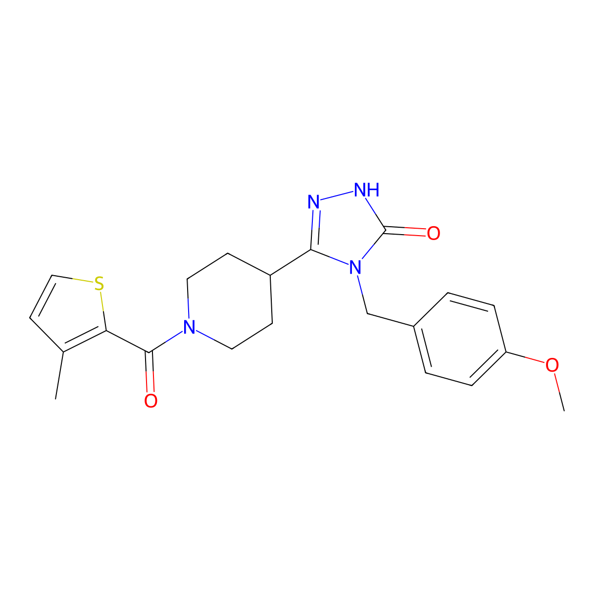 4-(4-methoxybenzyl)-5-{1-[(3-methyl-2-thienyl)carbonyl]piperidin-4-yl}-2,4-dihydro-3H-1,2,4-triazol-3-one molecular structure, CAS 1775544-06-3