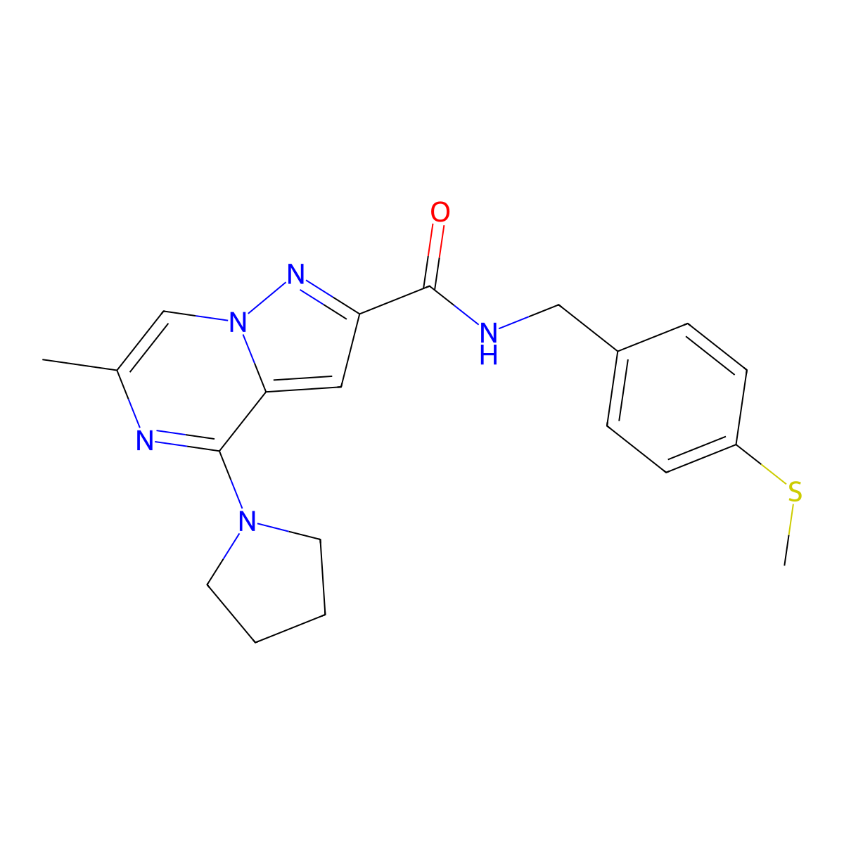 6-methyl-N-{[4-(methylsulfanyl)phenyl]methyl}-4-(pyrrolidin-1-yl)pyrazolo[1,5-a]pyrazine-2-carboxamide molecular structure, CAS 1775544-33-6