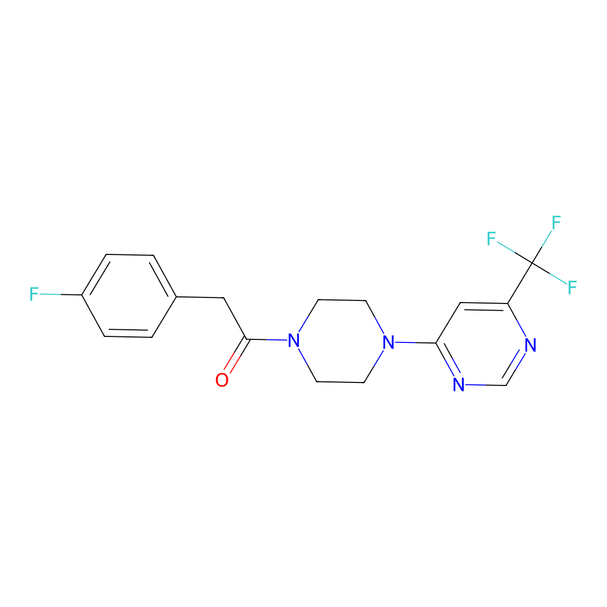 4-{4-[(4-Fluorophenyl)acetyl]piperazin-1-yl}-6-(trifluoromethyl)pyrimidine molecular structure, CAS 1775544-36-9