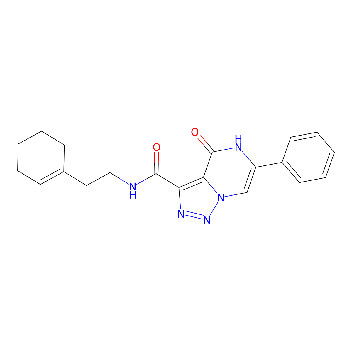 N-[2-(Cyclohex-1-EN-1-YL)ethyl]-4-oxo-6-phenyl-4H,5H-[1,2,3]triazolo[1,5-A]pyrazine-3-carboxamide molecular structure, CAS 1775544-39-2