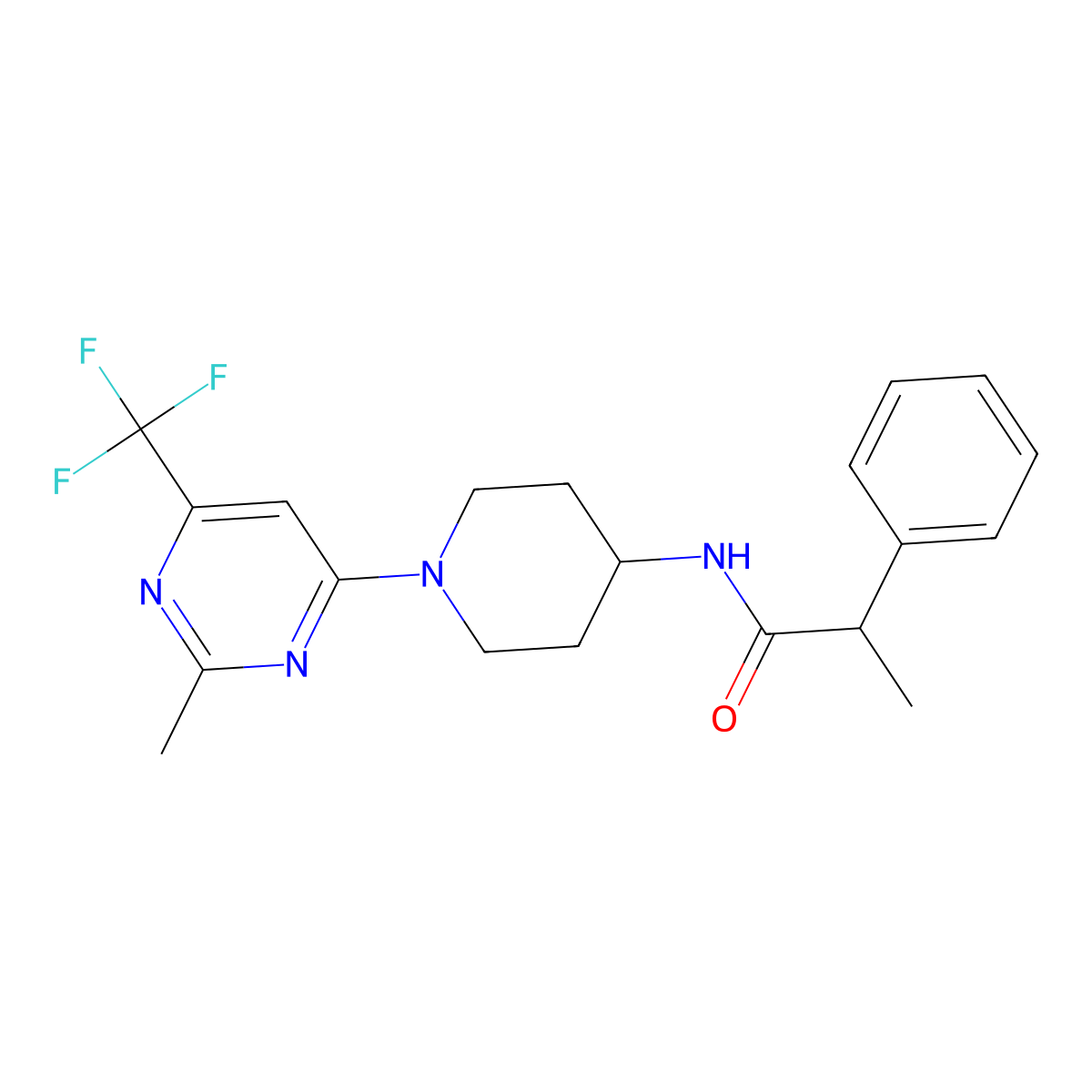 N-{1-[2-methyl-6-(trifluoromethyl)pyrimidin-4-yl]piperidin-4-yl}-2-phenylpropanamide molecular structure, CAS 1775544-48-3
