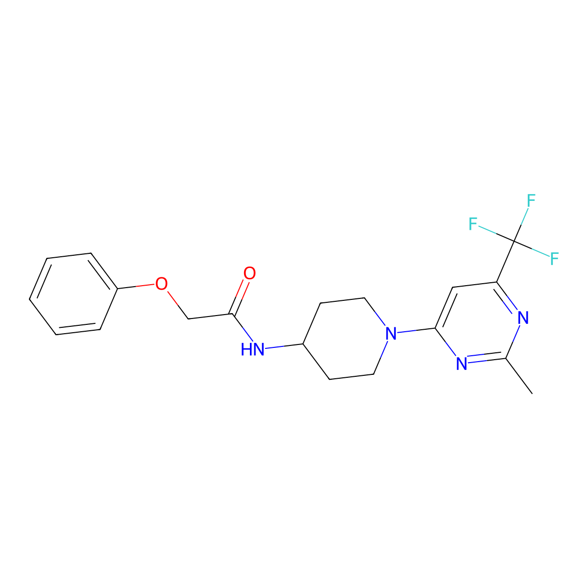 N-{1-[2-methyl-6-(trifluoromethyl)pyrimidin-4-yl]piperidin-4-yl}-2-phenoxyacetamide molecular structure, CAS 1775544-55-2