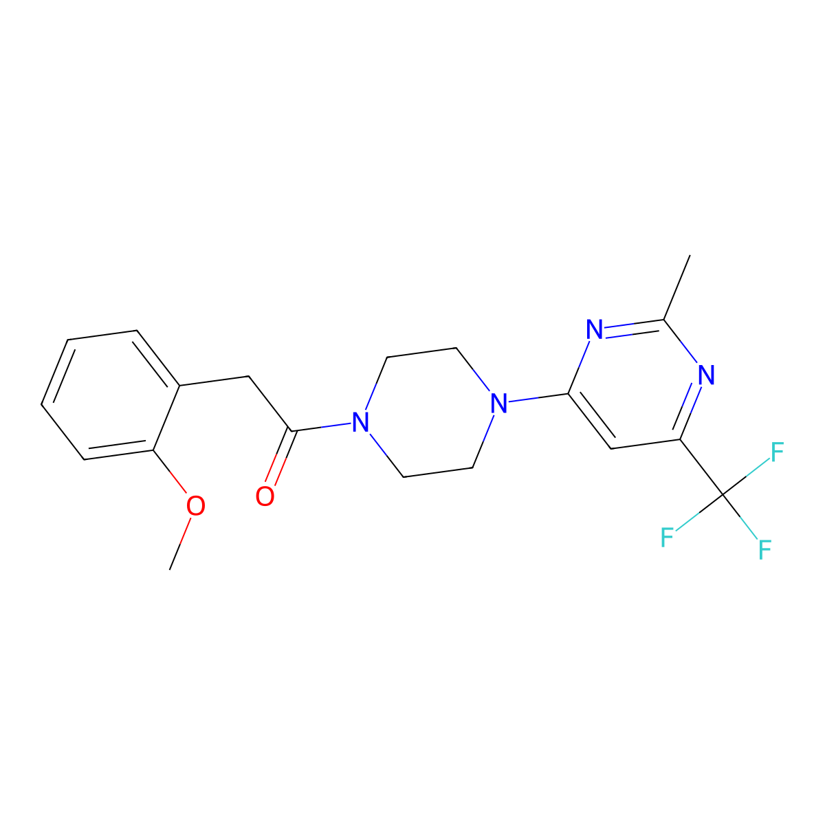 2-(2-Methoxyphenyl)-1-(4-(2-methyl-6-(trifluoromethyl)pyrimidin-4-yl)piperazin-1-yl)ethanone molecular structure, CAS 1775544-79-0