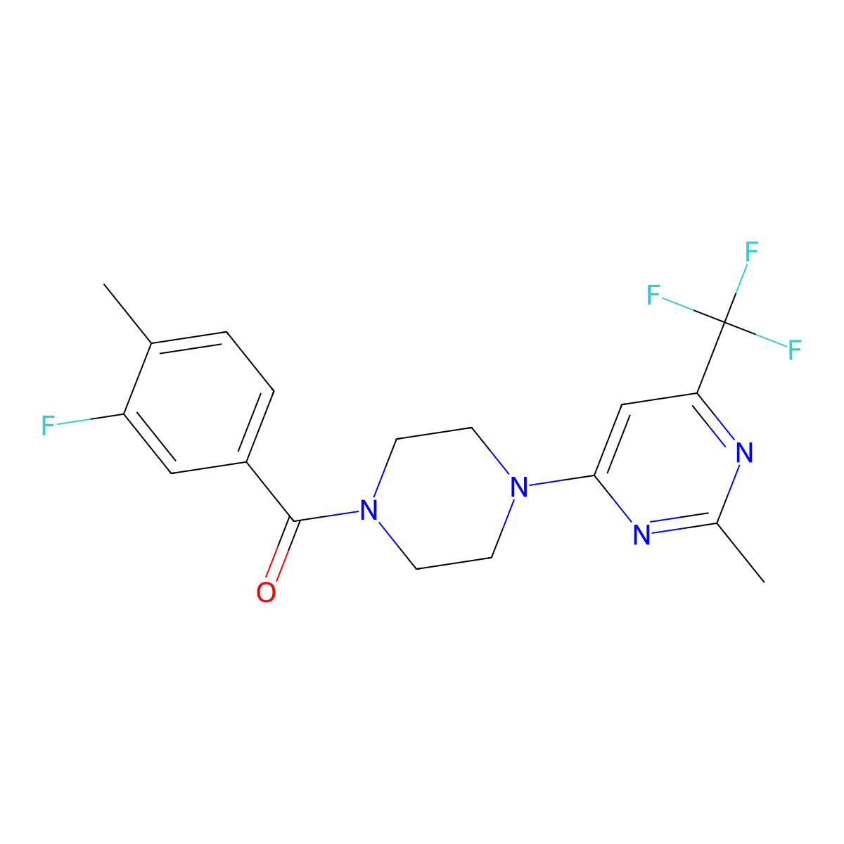 4-[4-(3-Fluoro-4-methylbenzoyl)piperazin-1-yl]-2-methyl-6-(trifluoromethyl)pyrimidine molecular structure, CAS 1775544-89-2